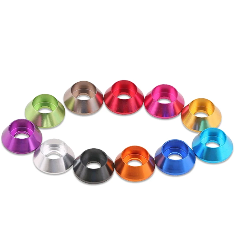 Cabeça cilíndrica colorida de liga de alumínio, cabeça convexa, arruela hexagonal, copo, arruela m2 m2.5 m3 m4, copo cônico