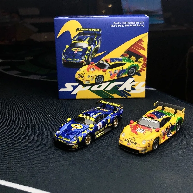 سباركي 1/64 911 GT1 المرجان الأزرق و 1997 ROHR سباق لعبة معدنيّة سيارة دييكاست نموذج معدني الهدايا