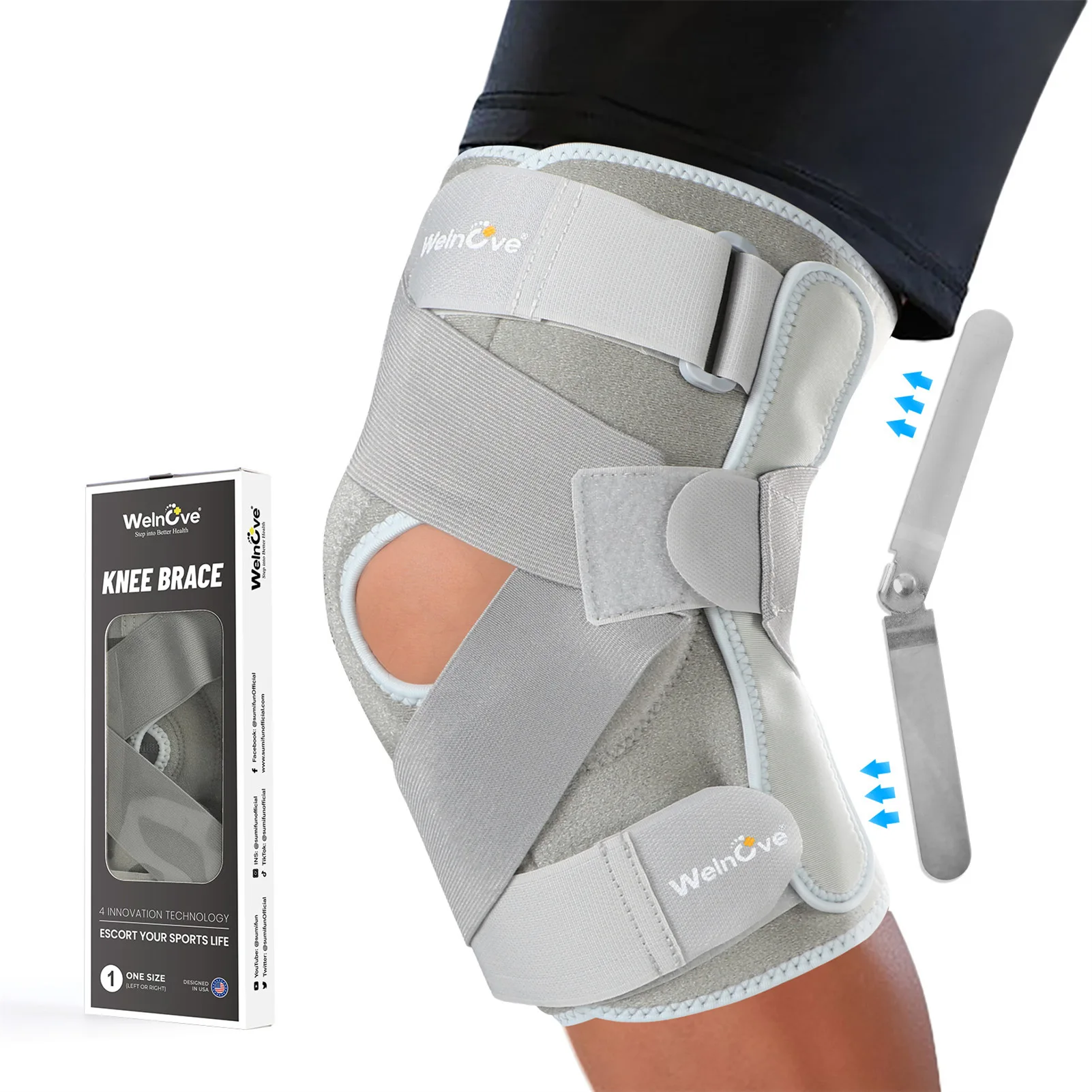 

Спортивный наколенник для поддержки мениска с регулируемыми ремнями для пеших прогулок, бега, фитнеса, противоскользящего дышащего дизайна