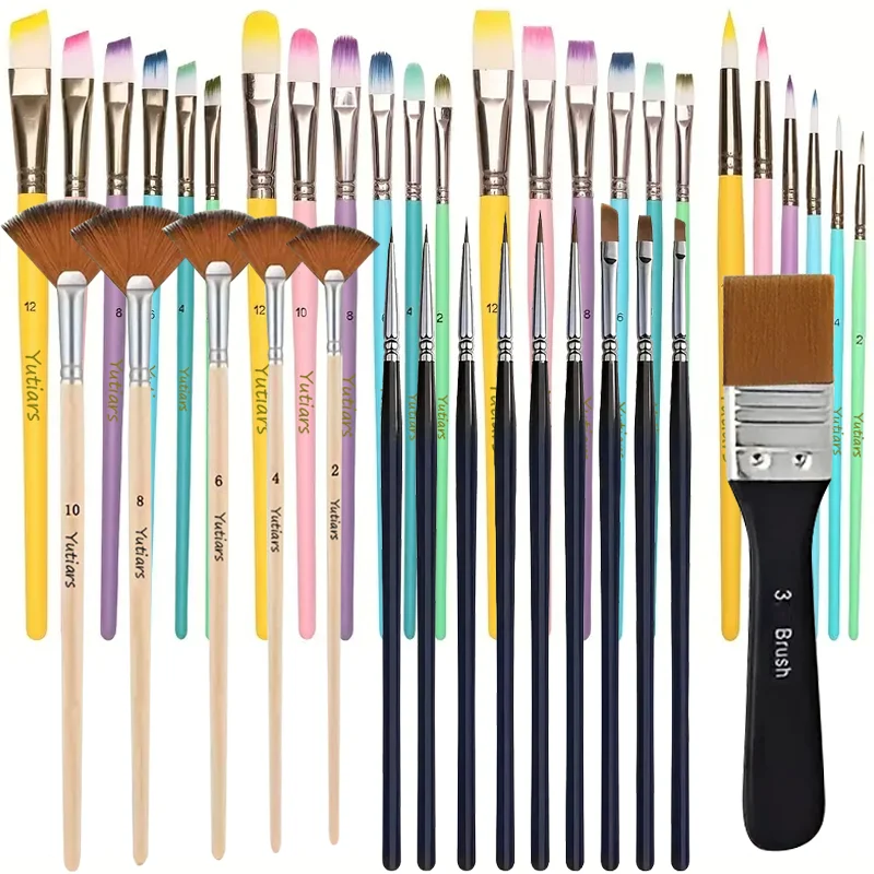 

[Набор кистей для рисования серии Artist] Набор кистей для рисования с нейлоновой щетиной серии Artist из 39 предметов — круглый, Filbert, плоский, веерный, угол