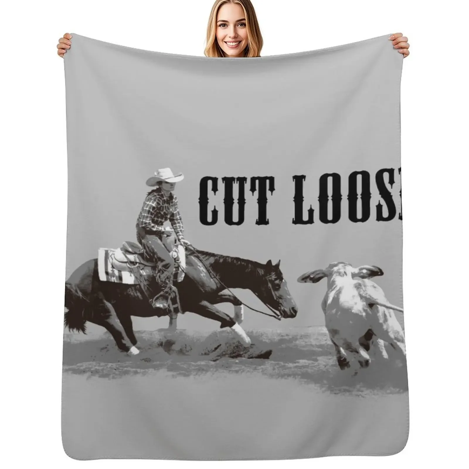 

CUTTING HORSE, COW HORSE, CUT LOOSE Throw Blanket Designers Shaggy Sleeping Bag Blanket