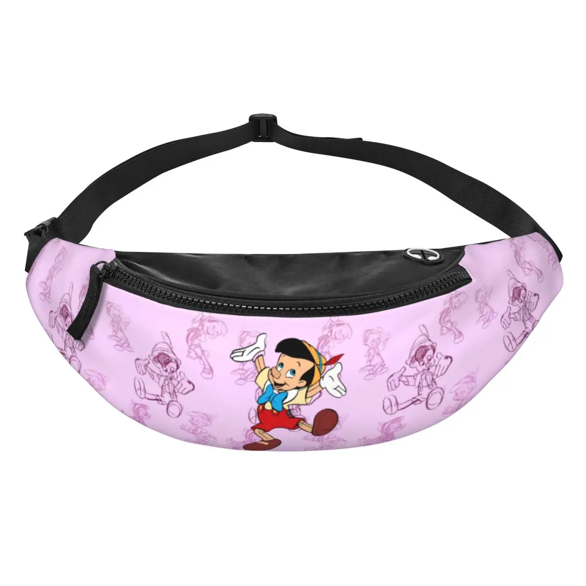 

Custom Cartoon P-Pinocchio Fanny Bag Crossbody Waist Pack Men Women Cycling Camping Phone Money Pouch