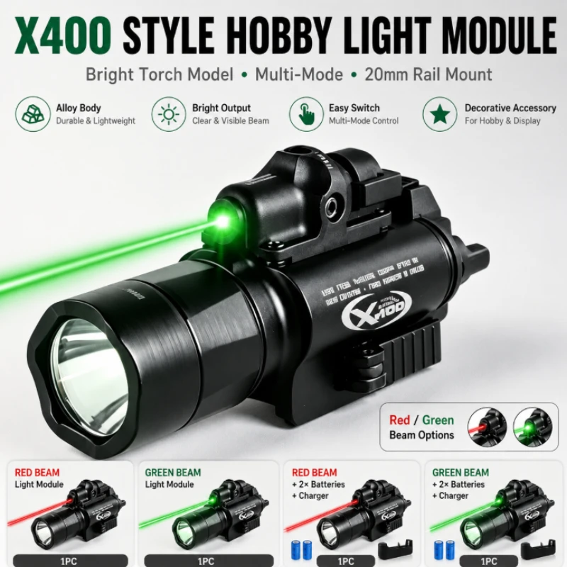 Alloy X400‑Style Hobby Light Module, Multi‑Modes Bright Torch Model, 20mm Rail Mount Decorative Collectible Accessory