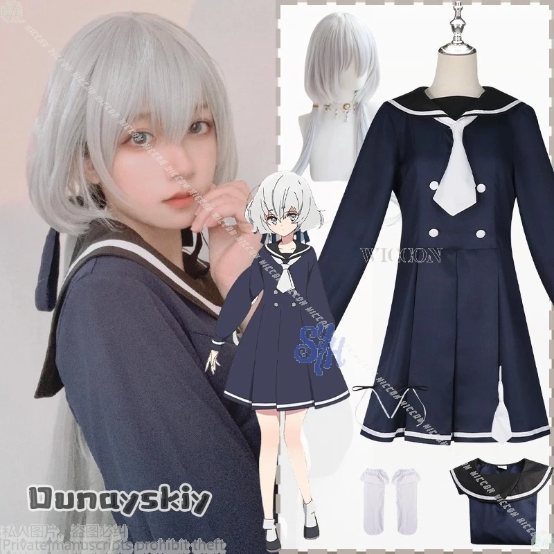 Аниме ZOMBIE LAND SAGA Косплей Konno Junko Kawaii Темно-синее японское школьное платье JK Симпатичные длинные парики Лолиты Хэллоуин {Yumekiri}