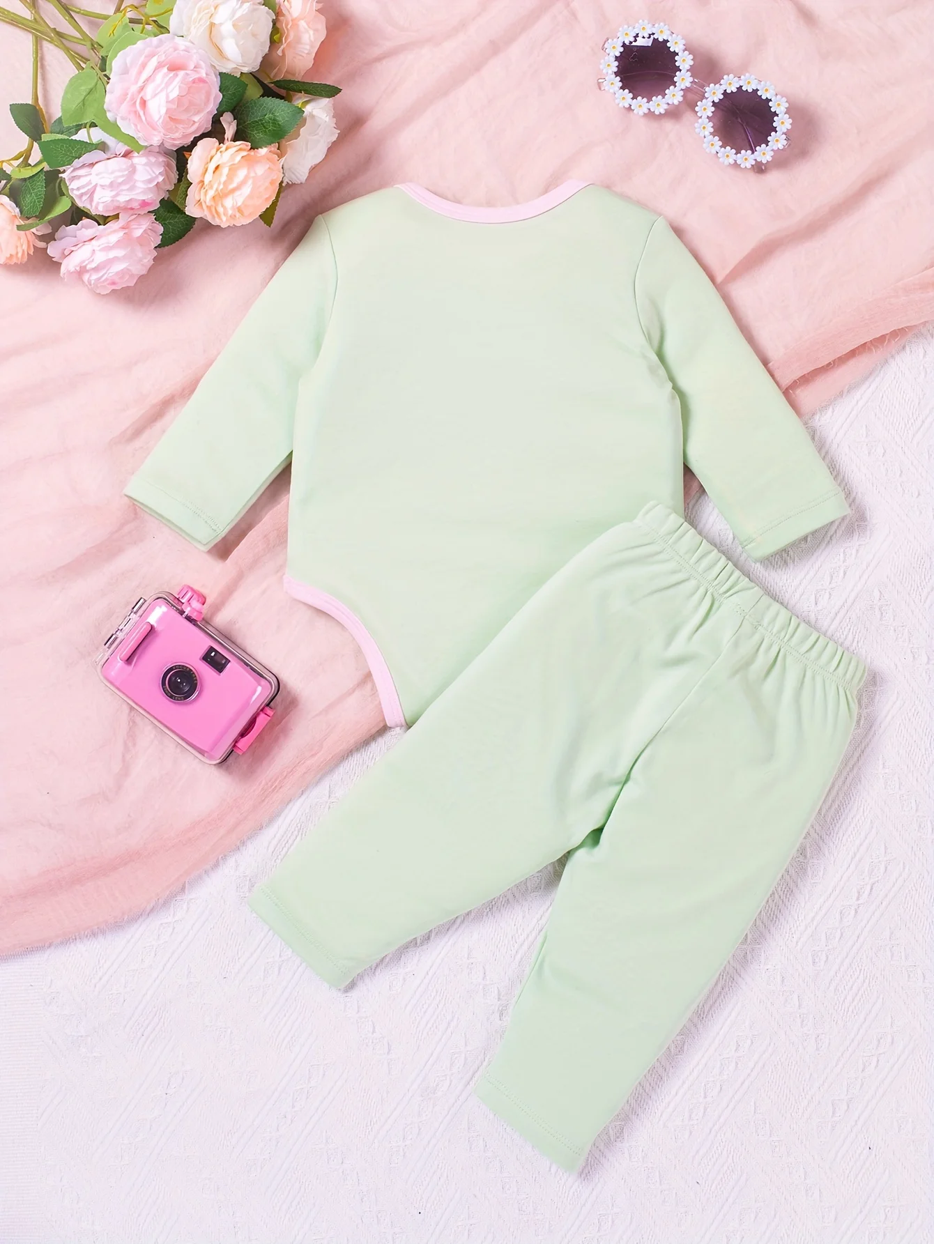 2pcs Infant & Toddler\'s 100% Cotton Comfy Set, Long Sleeve Bodysuit & Pants, Baby Girl\'s Clothes