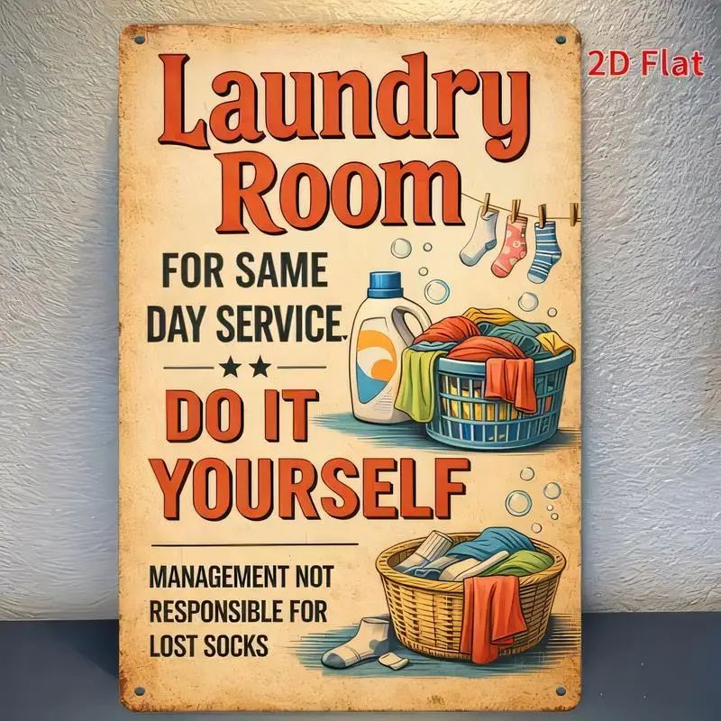 Laundry Room Vintage Metal Sign - Retro Design, Iron Material, Funny Self - Service & Lost Socks Joke, Perfect for Home Laundry