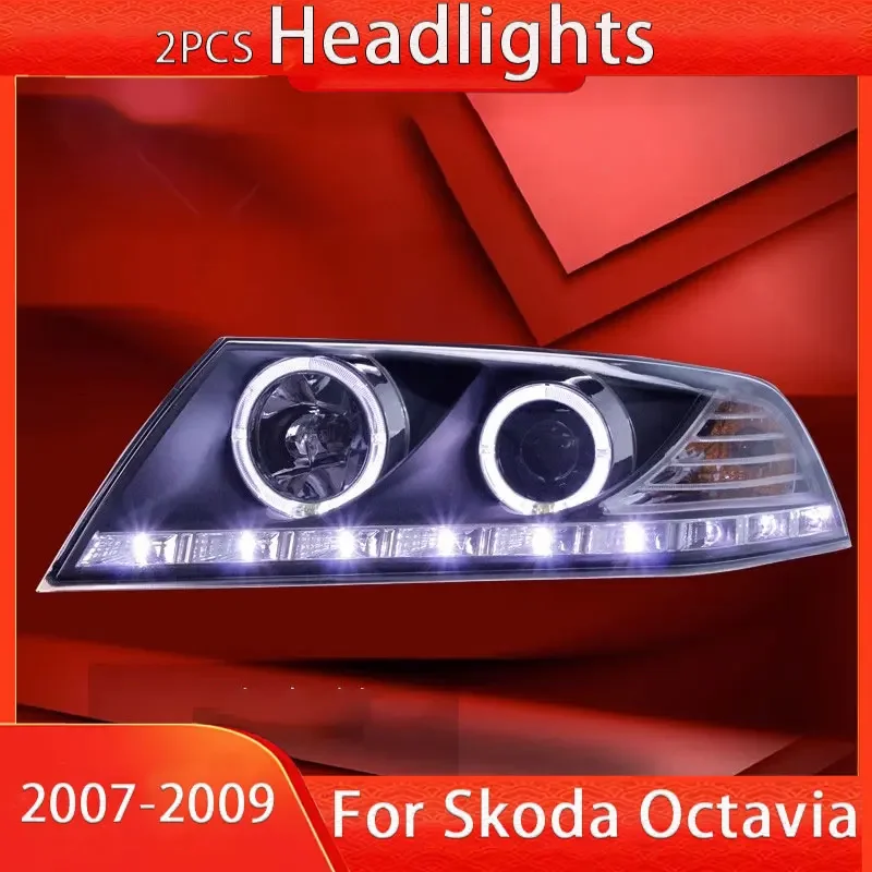 

Car HeadLights for Skoda Octavia LED Headlight 2007-2009 Headlights Octavia DRL Turn Signal High Beam Angel Eye Projector Lens