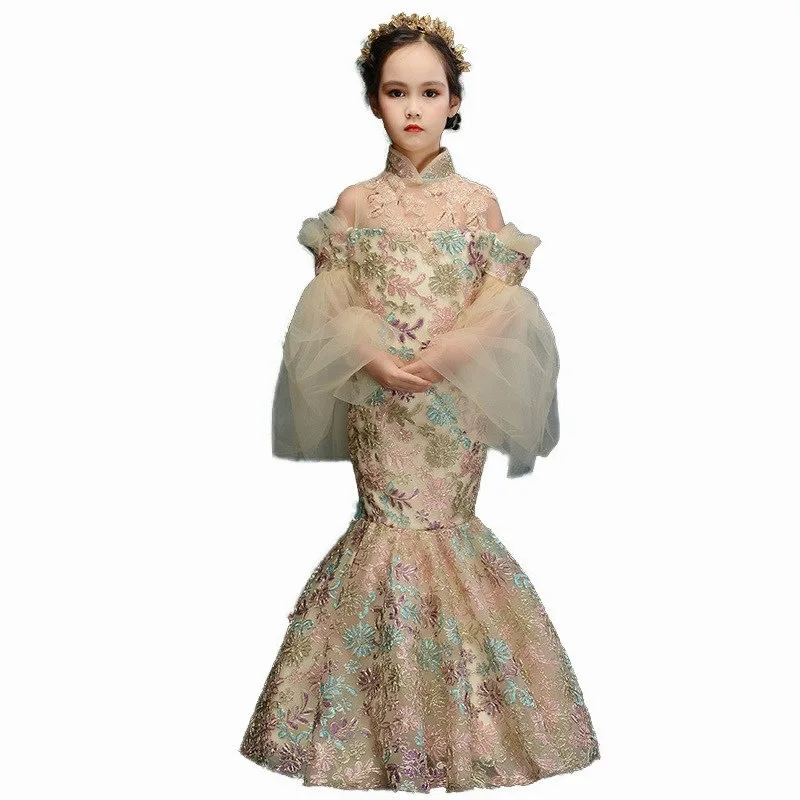 Robe de soirée pour enfants, modèles de piste, robe de princesse, petite fille, queue de poisson, olympiques de performance, vêtements pour filles