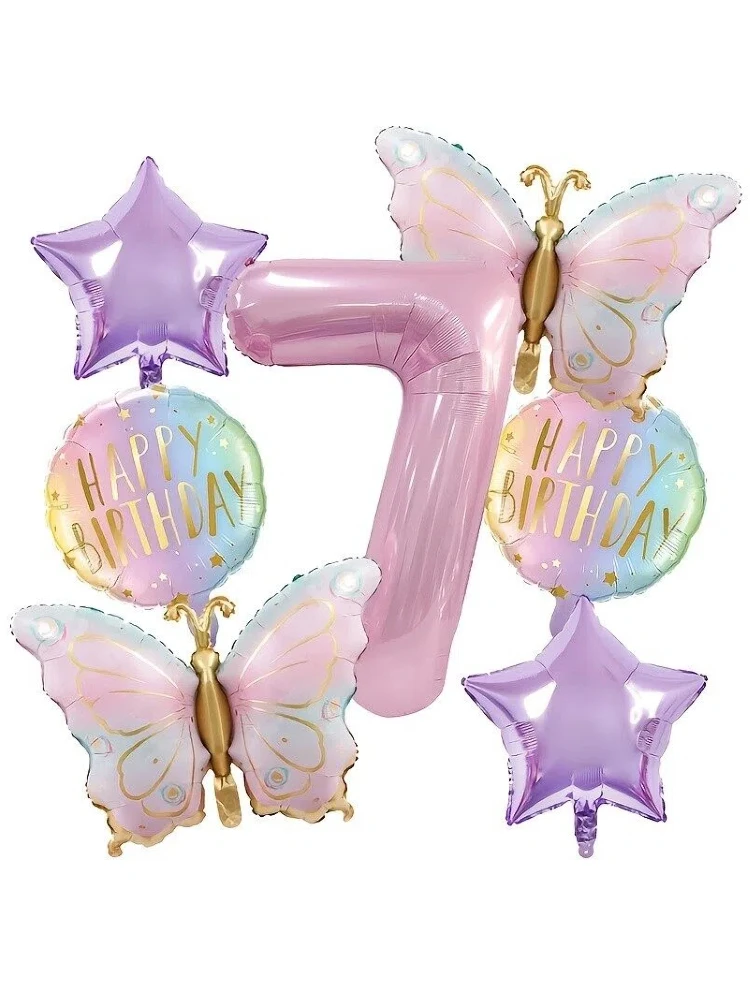 7-teiliges Kombinationsset mit rosa Schmetterlings- und Zahlenballons – perfekt für Geburtstagsfeiern, Kinderpartys und Babypartys – Detail 8