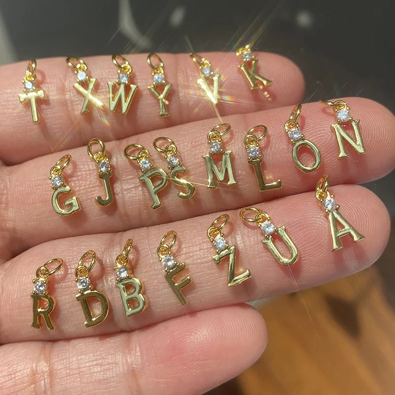 A-Z Letter Name Initials Golden Color Charms Diy Earrings Necklace Designer Charms Jewelry Making Supplies Micro Pave CZ pendant