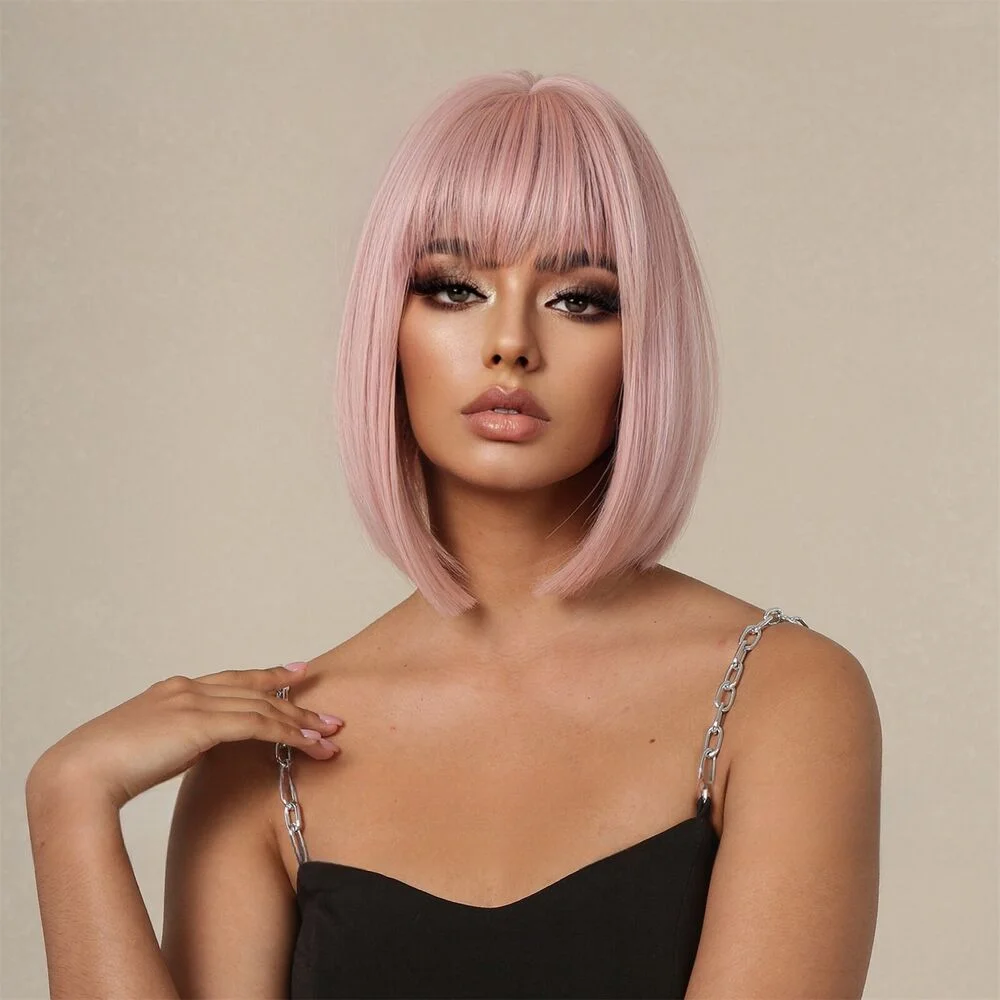 Women's wig Short hair pink brown Optional wigs breathable Synthetic