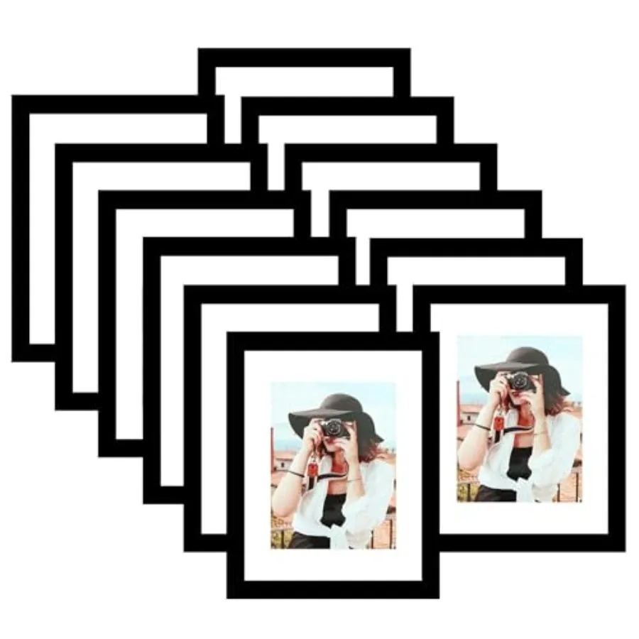 

Набор из 12 фоторамок 8,5x11 дюймов, для фотографий 6x8 дюймов с подложкой или 8,5x11 дюймов без подложки, для настенного крепления или настольного размещения.