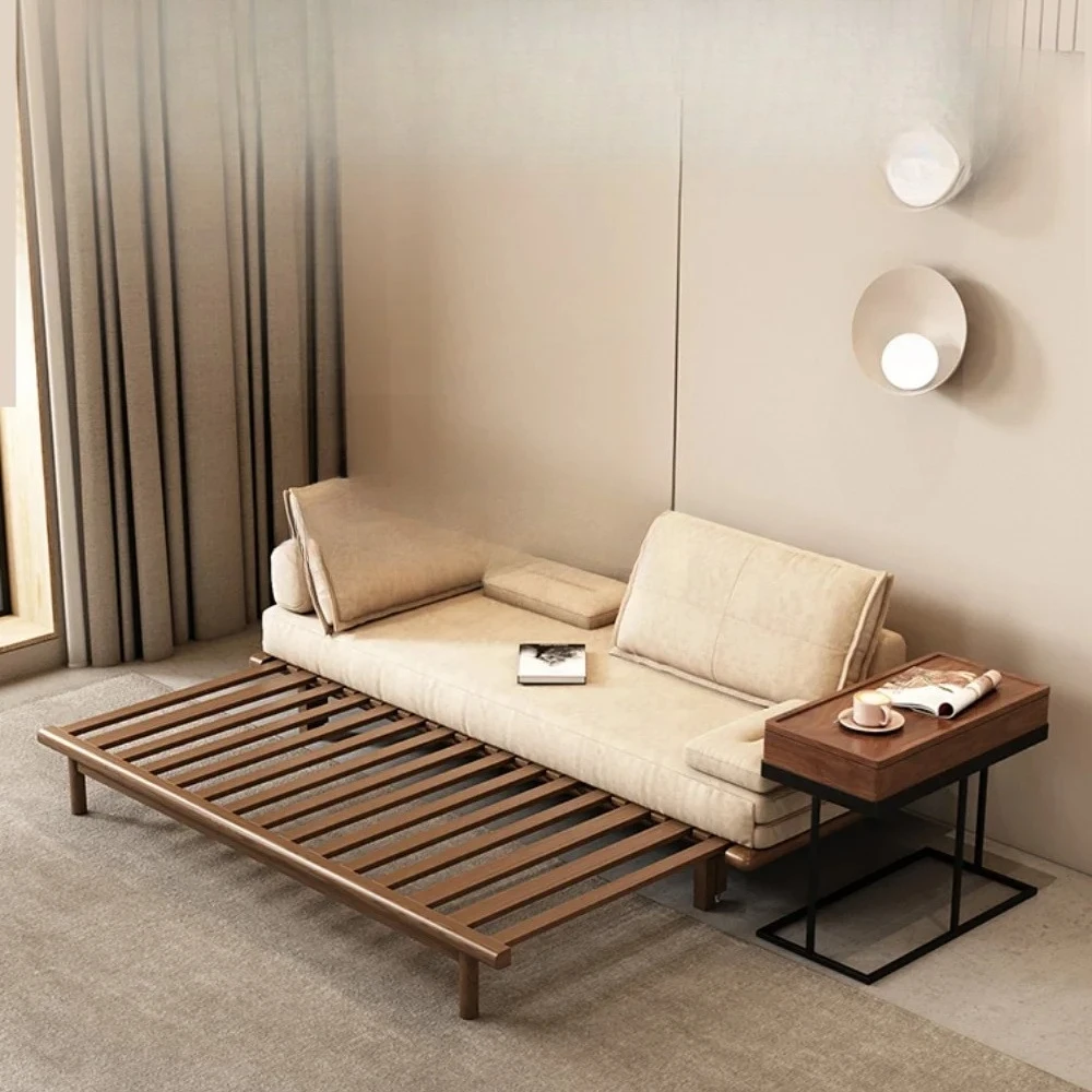 

Скандинавский складной двухцелевой выдвижной диван для сидения и лежания для гостиной, одинарный, двойной, из массива дерева, 1,8 м