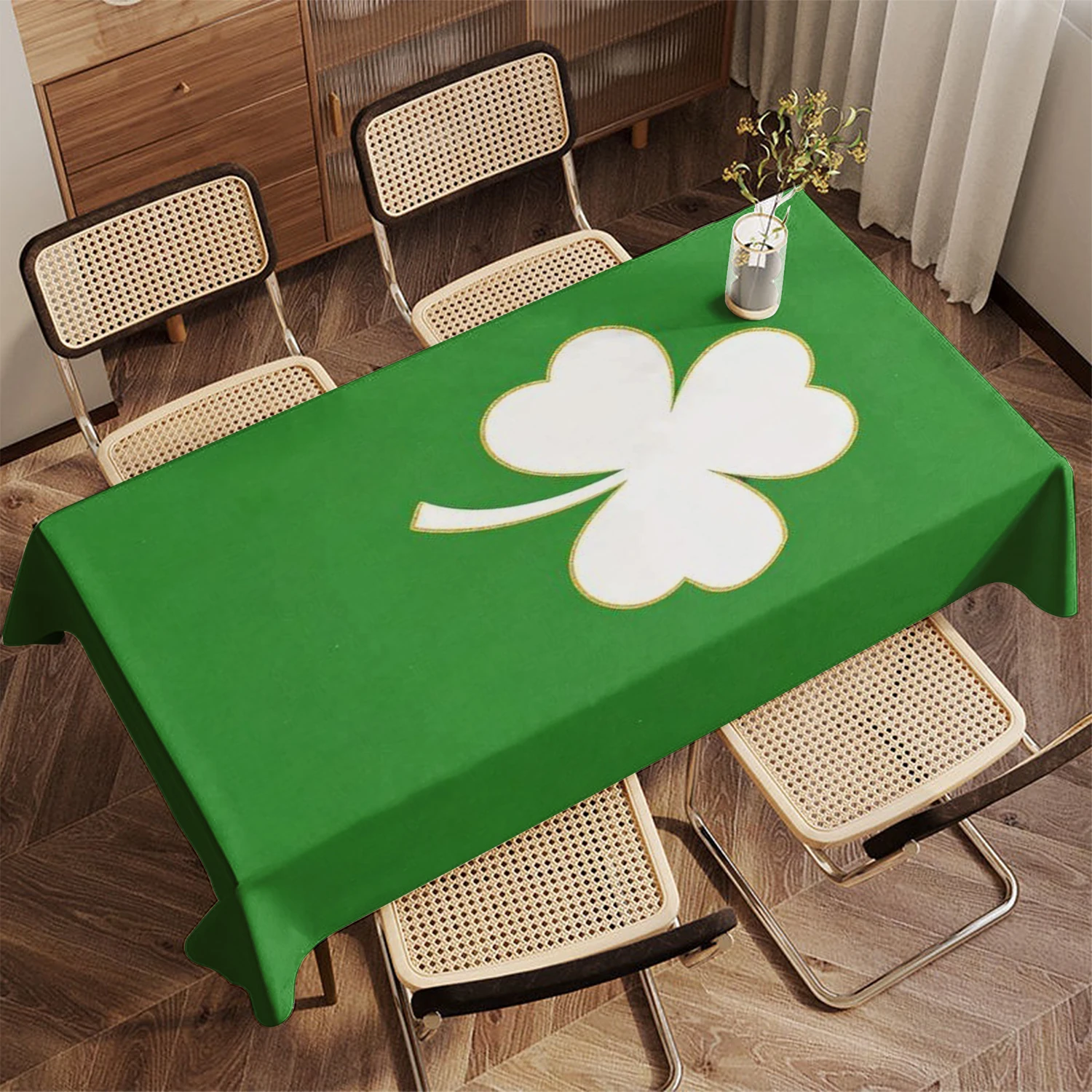 Nappe à motif de trèfle vert 2D, nappe de cuisine pour restaurant, décoration de salon, décoration rectangulaire pour fête