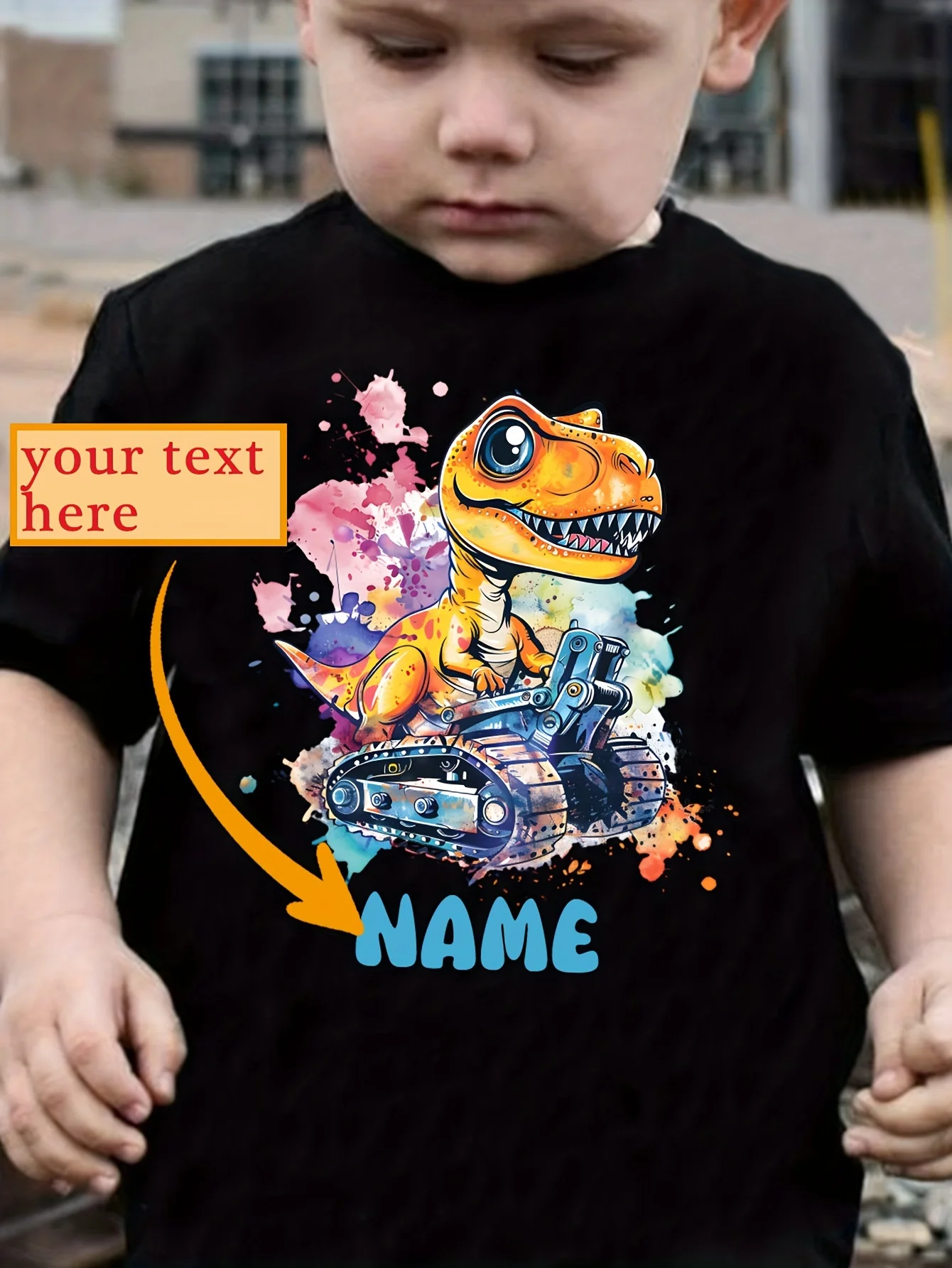 Custom Boys Dinosaur Print T‑Shirt, Soft Polyester Vintage Style Machine Washable, Ideal For Spring Summer