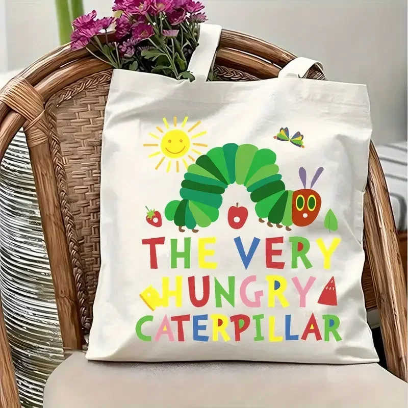 The Very Hungry For CATERPILLAR Tote Bag Durable Washable Reusable Shopping Bag With Vibrant Book-Inspired Design Shopping Bags