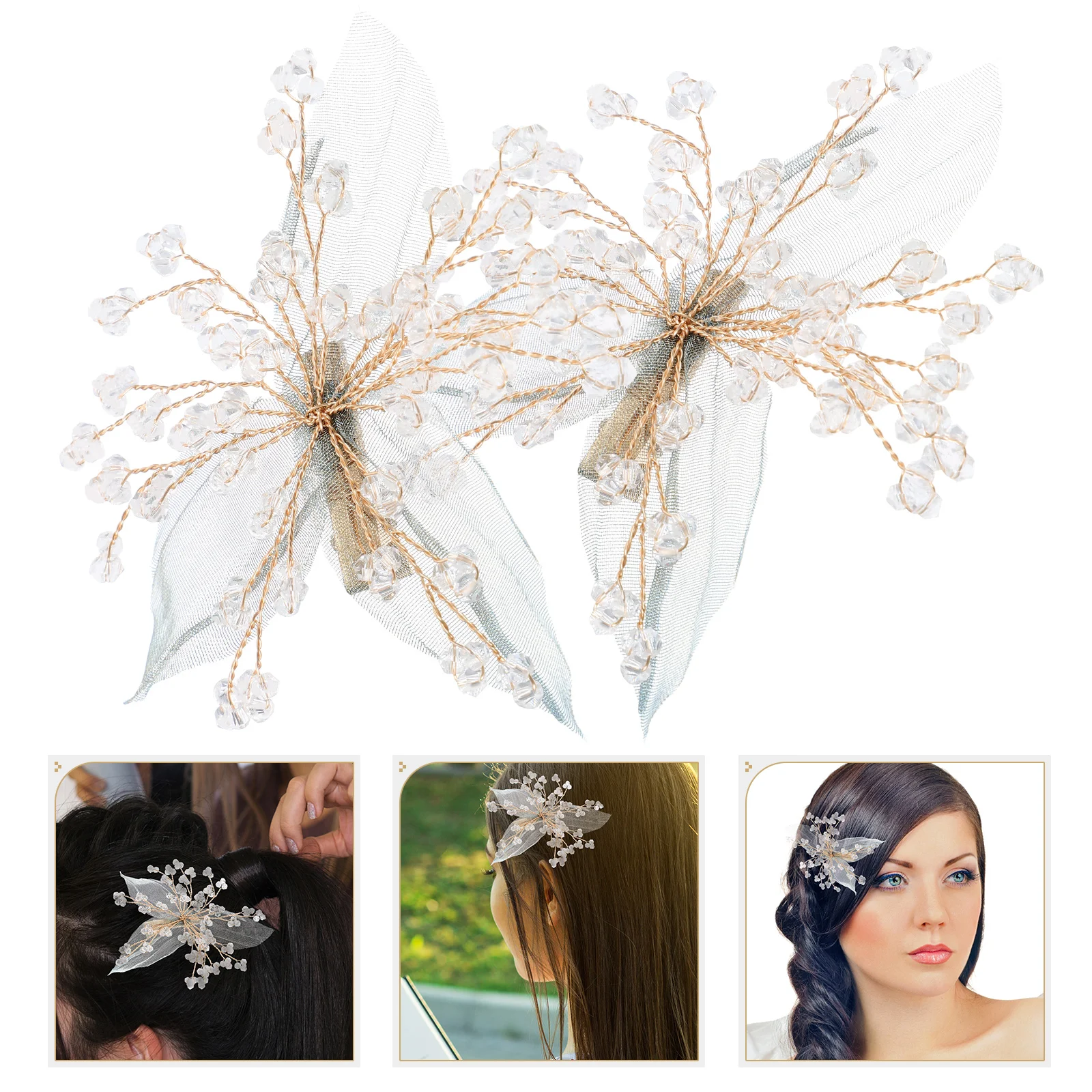 

2 Pcs Side Clip Hair Accessories Rhinestone Bobby Pins Accessory Headgear Leaf Women Bride Fashion Hairpin