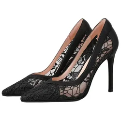 Size 31-44 3/6/8/10cm High Heels Lace Thin Heel Large Size Women Shoes Bride Pumps Ladies Wedding Shoes Pointed
