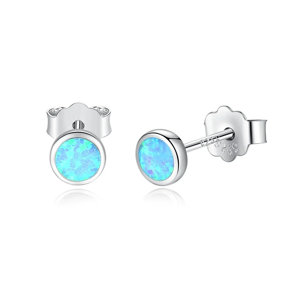 TONGZHE Blue Opal 925 Sterling Silver Korean Earrings For Women Small Stud Earrings Fashion Jewelry Gift For Girl