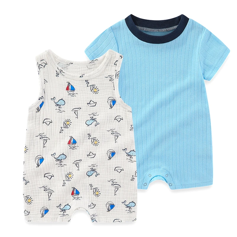 2-Pieces Cartoon Baby Boys Girls Bodysuits Newborn Onesies Summer Sleeveless Infant Clothes