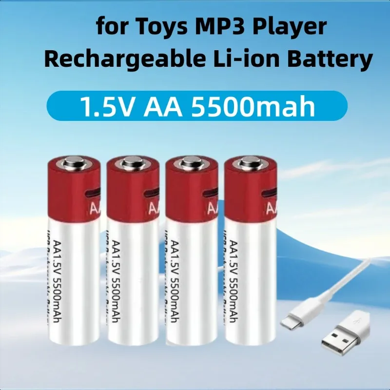 

New AA USB 1.5V AA 5500mah for Toys MP3 Player Thermometer Keyboard Rechargeable Li-ion Battery