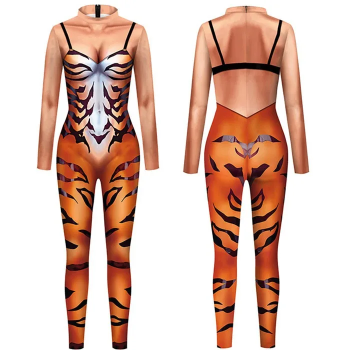 Sexy Halloween Animal Jumpsuit Tiger Cosplay Costume Giraffe Fox Bodysuit Spandex Leopard Catsuit Party Dress Up Zentai Suit - view 2