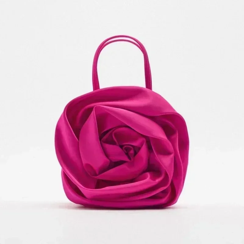 i-SE18  2023 Summer New Brand Design Silk Pleated Flower Handbag Women Red  Round Evening