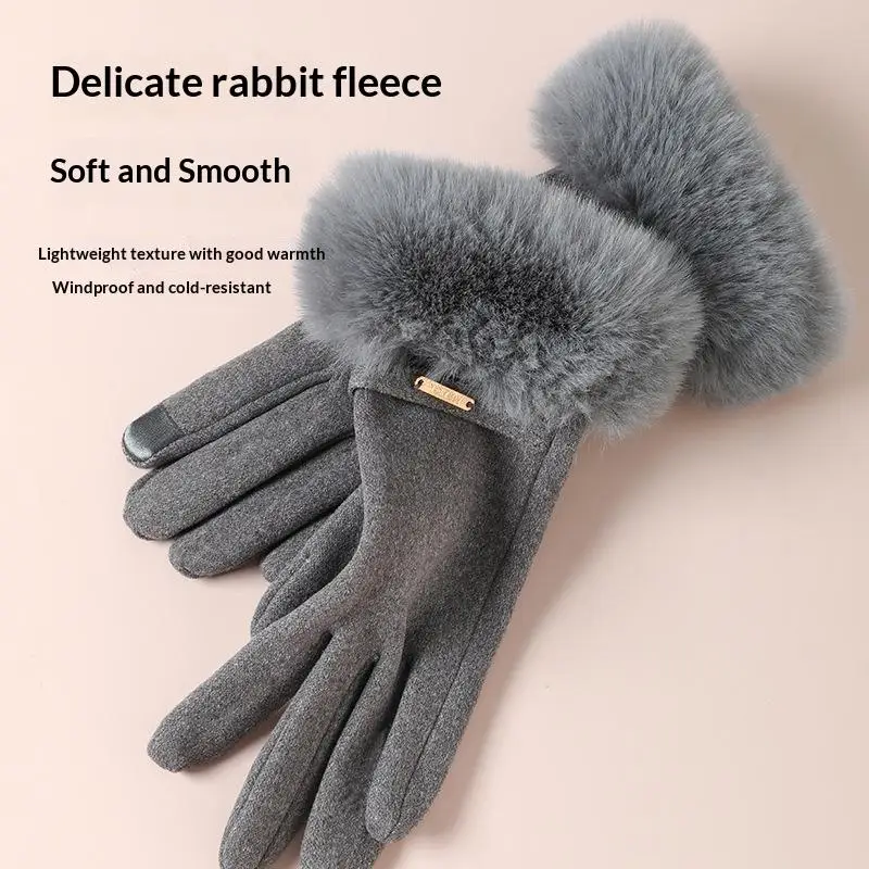 Damen-Winterhandschuhe aus Plüsch, dick, mit Touchscreen-Funktion, kältebeständig, winddicht, warm, ideal für Wanderungen, Radfahren und den täglichen Arbeitsweg. – Detail 2