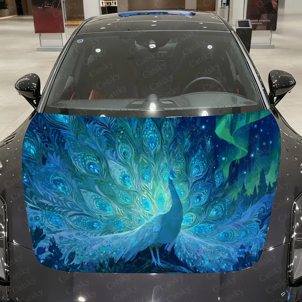 

Виниловая пленка для автомобиля «Мистический ночной синий павлин», водонепроницаемая наклейка на капот автомобиля из ПВХ, самоклеящиеся устойчивые к царапинам наклейки