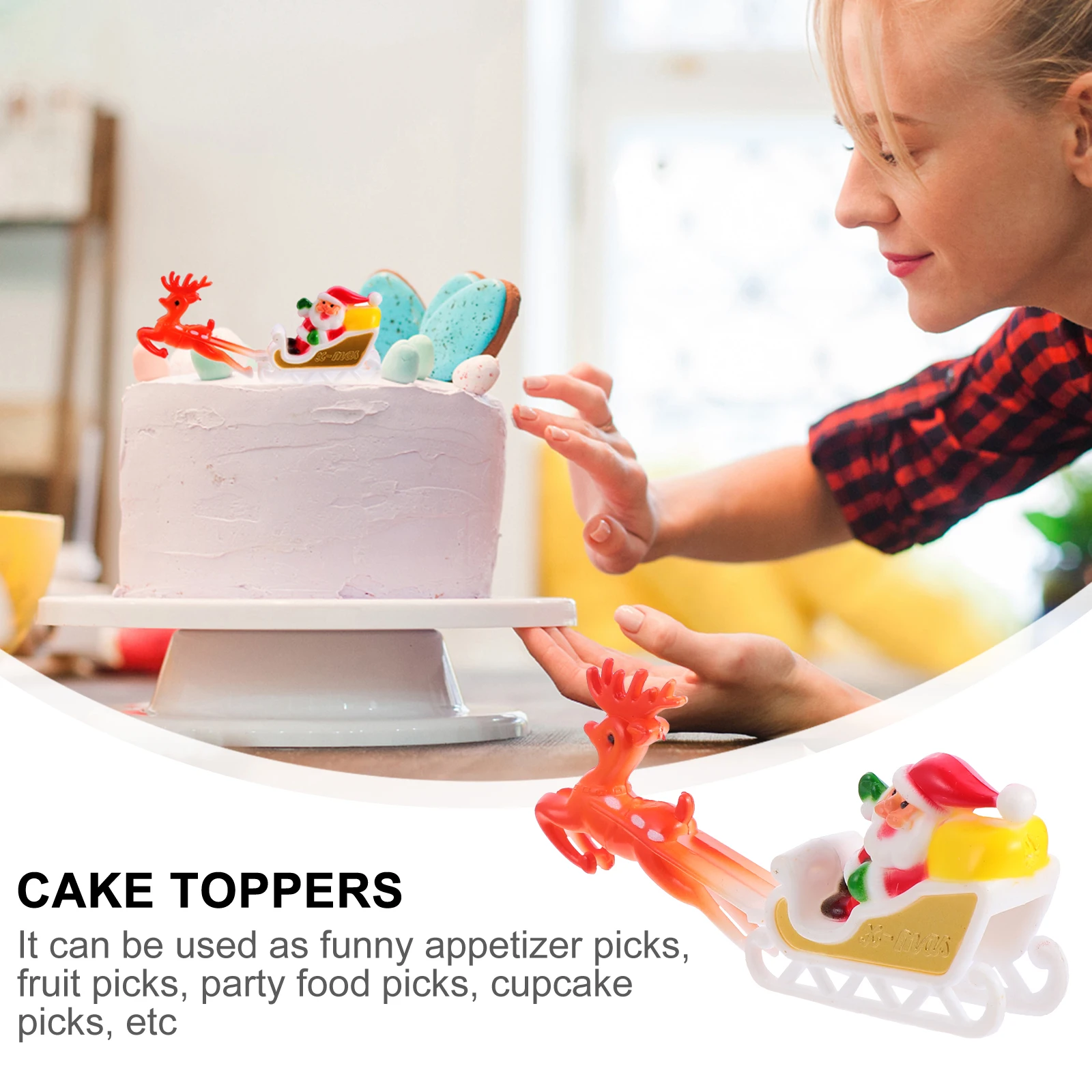 

5 Pcs Christmas Cake Toppers Santa Sleigh nament Insert Cards Dessert Picks Party Food Baking Accessories Reusable Decor