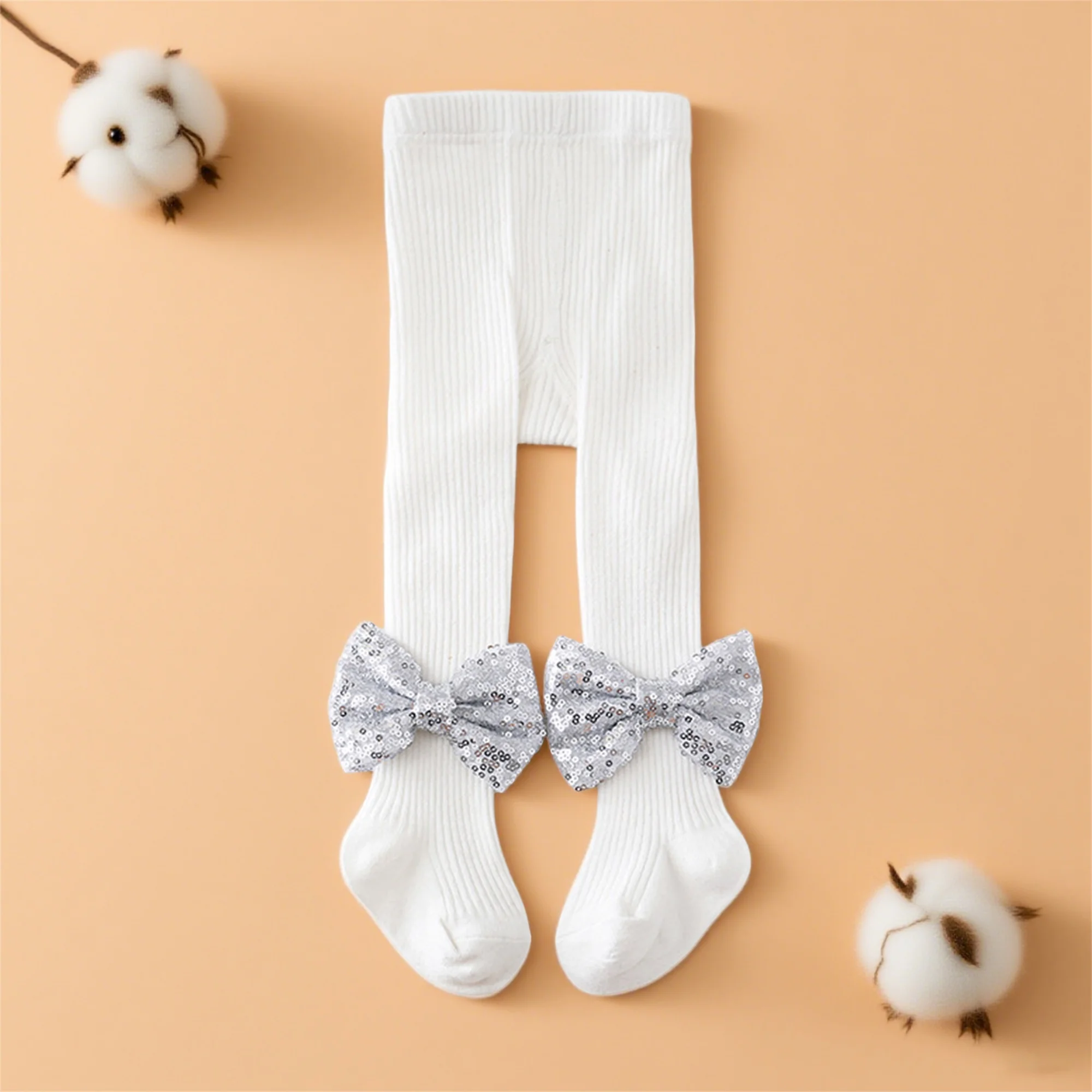 

Infant Girl Sparkle Leggings with Stretchy Waistband and Adorable Bow Detail - Soft Knit Tights for Baby Girls