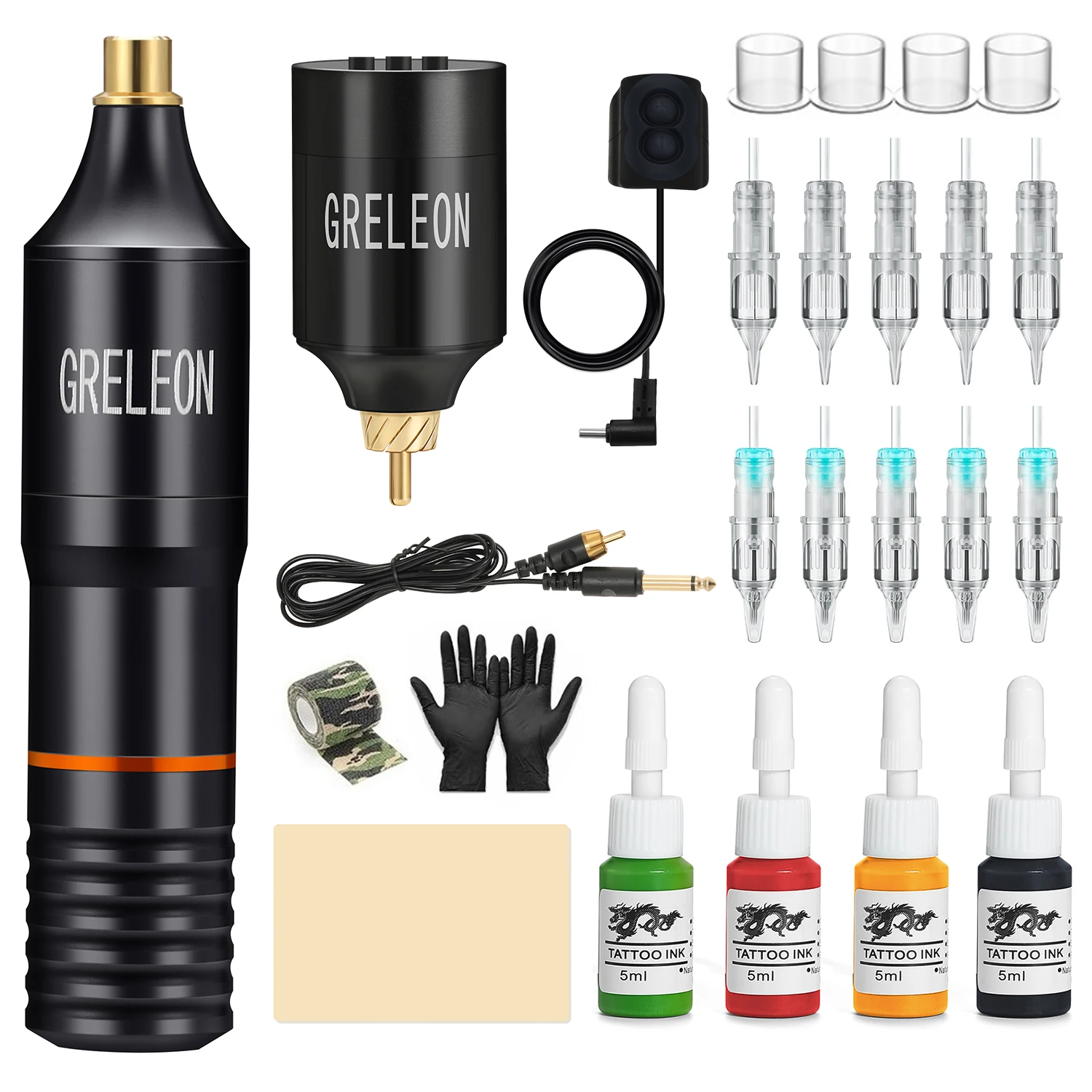 

GRELEON Tattoo Set Tattoo Machine T-1010 Set Beginner Practice Kit With Wireless Power Supply Set