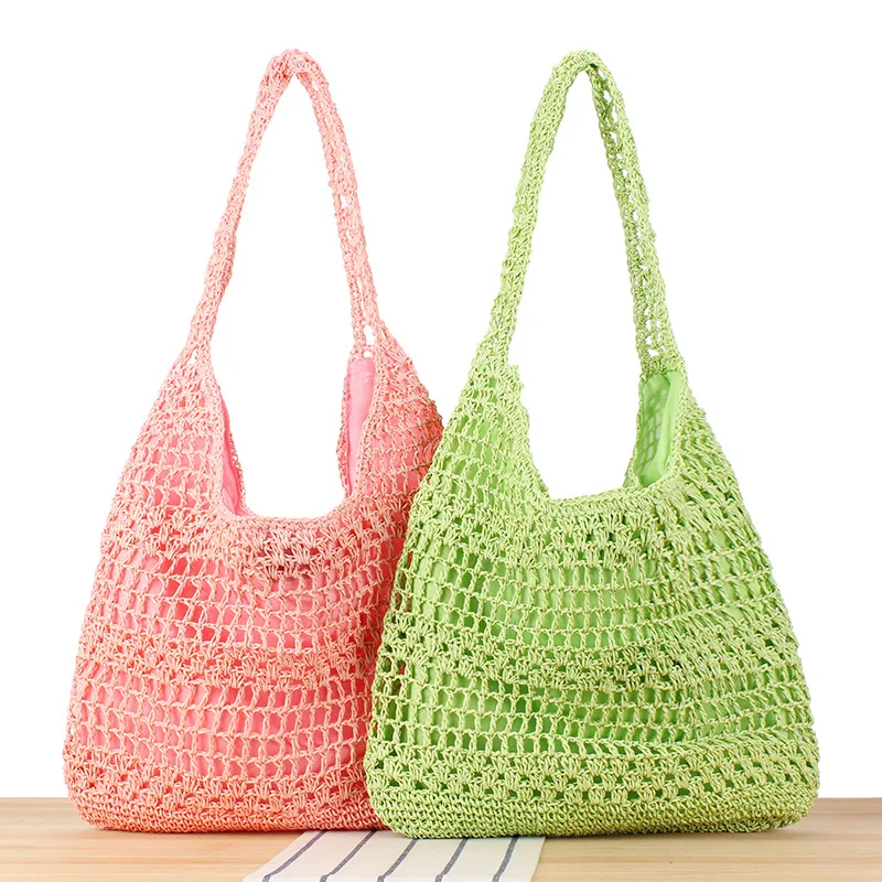 

A large capacity handmade woven bag , simple and versatile underarm shoulder bag, seaside vacation travel tote bag