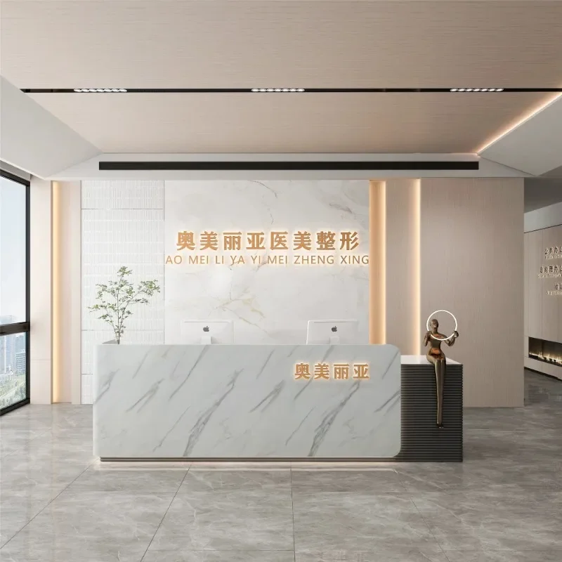 

Black Reception Desk Led Cash Counter Furniture for Stores Restaurant Front Table Office Companies Luxury Receiption Bakery Room