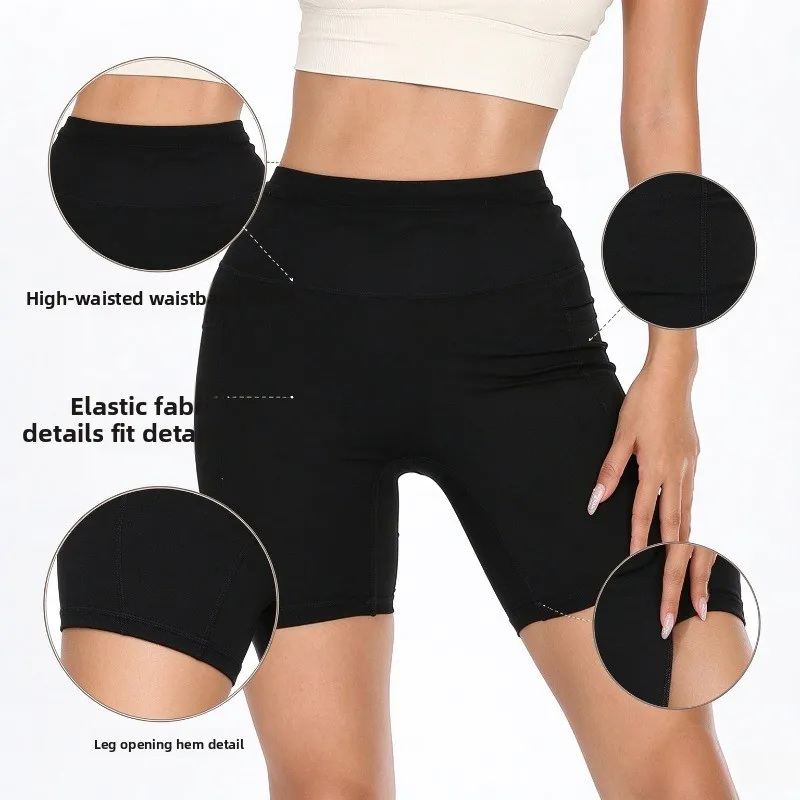 Women High Waist Yoga Shorts With Side Pockets Stretch Workout Biker Shorts Fitness Gym Running Activewear