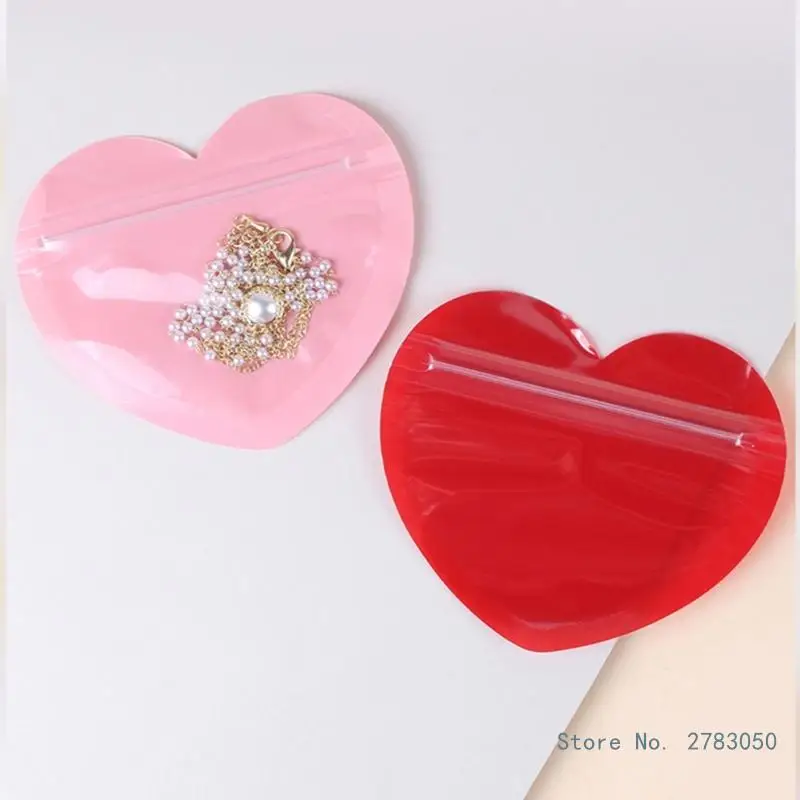 50Pcs Pink/Red Heart Shaped Self Sealing Bags for Jewelry Self Sealing Jewelry Pouches Convenient Zipper Lock