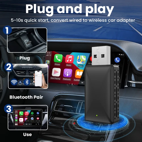 Imagen 2 del producto Adaptador inalámbrico Carplay Android Auto 2 en 1 Dongle inteligente 2025 5G WIFI para iphone teléfono Android para Volvo Benz Mg Kia Chery VW