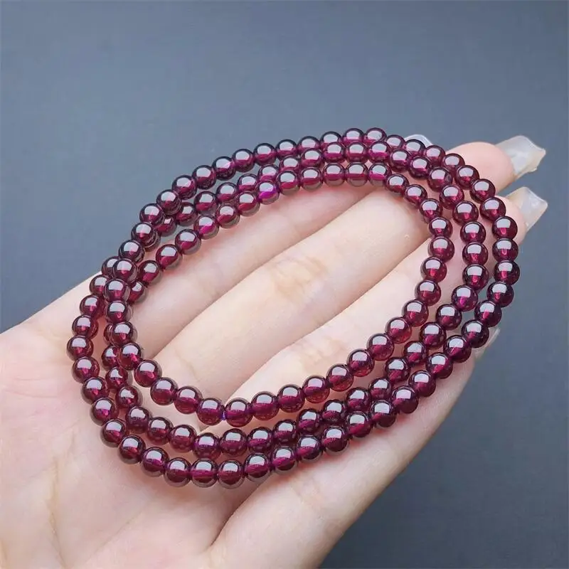 4MM Natural Garnet Triple Circle Bracelet Crystal Bead Stretch Healing Gemstone Birthday Present 1PCS