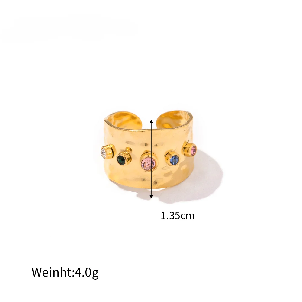 Vintage Colorful Crystal Zirconia Open Adjustable Ring Women Fashion Gold Color Elegant Wedding Party Jewelry Accessories