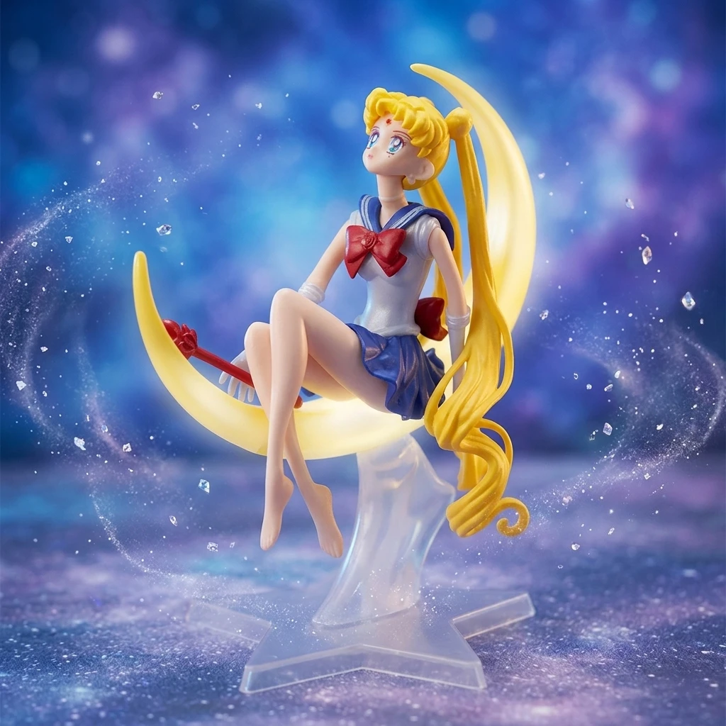 Bandai 15CM Anime Sailor Moon PVC-Puppe Mädchen-Spielzeug Tortendekoration Actionfiguren Modell Auto-Ornament Kindergeburtstag Geschenk Puppe