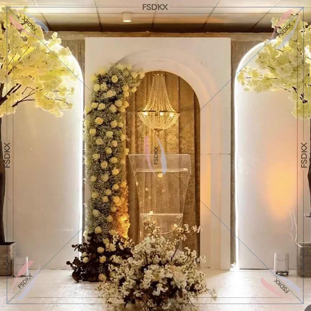 

FSDKX Customized Stage PVC Backdrop Design 3D White Wedding Square Arch Backdrop Panel With LED Light For Events Arrangement