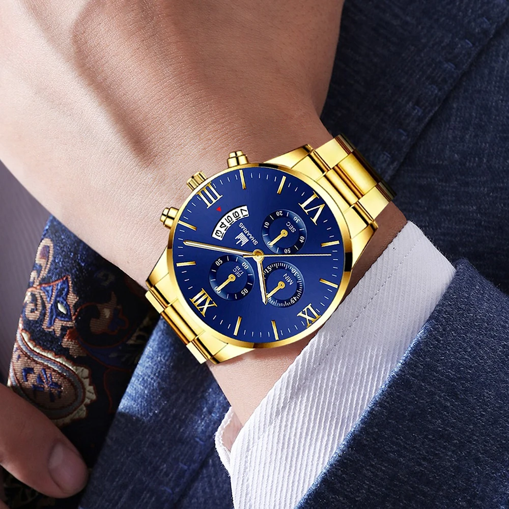 2PCS Men's Watch Set Fashion Business Simple Dial Quartz Watch Bracelet Jewelry Set The Perfect Holiday Gift