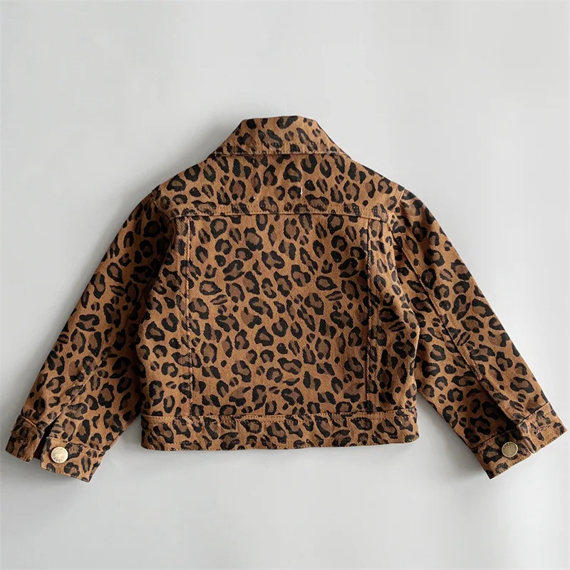 Japanese Medieval Children\'s Clothing Children\'s Leopard Print Jacket Trendy Version Denim Top Baby Girl Clothes  Winter Jacket