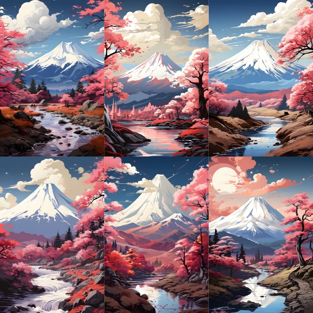 5D Comic Landscape Diamond Painting Sakura Under Mount Fuji Full Rhinestone Mosaic Embroidery Cross Stitch Kit Home Decor Gifts