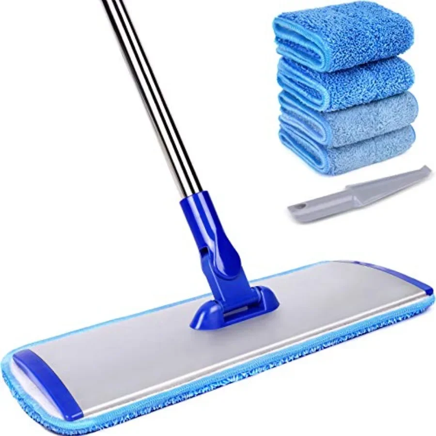 

18" Professional Microfiber Mop Floor Cleaning System, Flat Mop with Stainless Steel Handle, 4 Reusable Washable Mop Pads, Wet