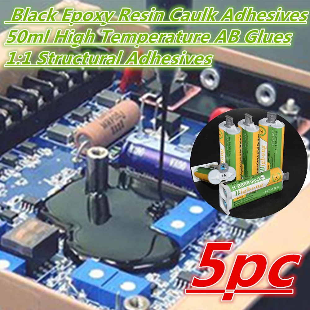 

5pc Epoxy Resin 50ml Black Caulk Adhesives High Temperature AB Glues 1:1 Structural Adhesives for 50ml 1:1 Manual Caulking Guns