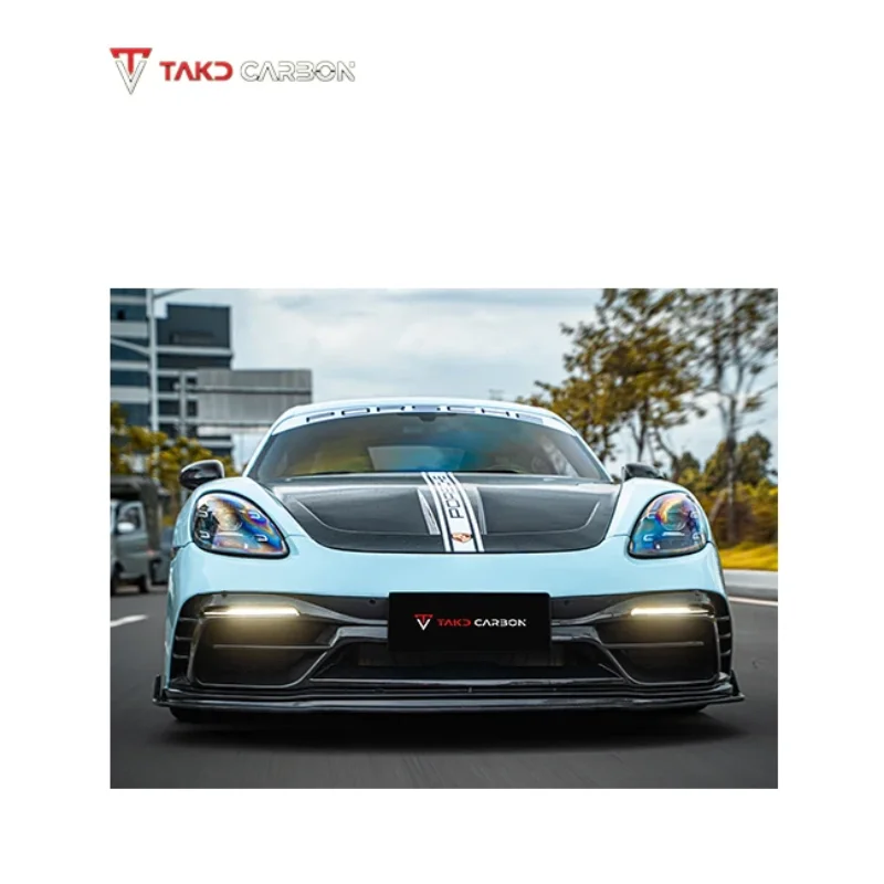 

TAKD Carbon Real Car Data Development 100% Dry Carbon Fiber Front Bumper Bar+Front Bumper Lip for Porsche 718 Cayman Boxster
