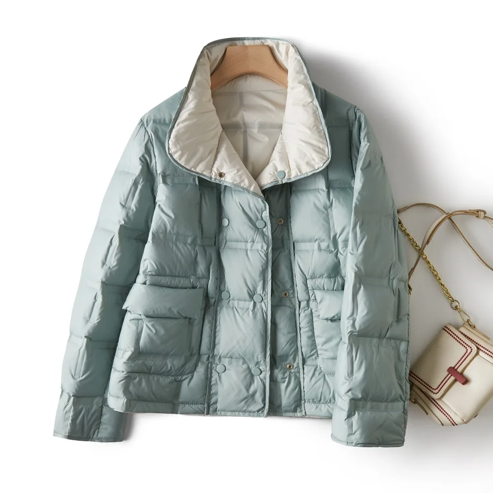 Damska dwustronna kurtka puchowa z białego kaczy puchu, nowość na jesień i zimę 2025, modna, lekka kurtka puchowa damska.