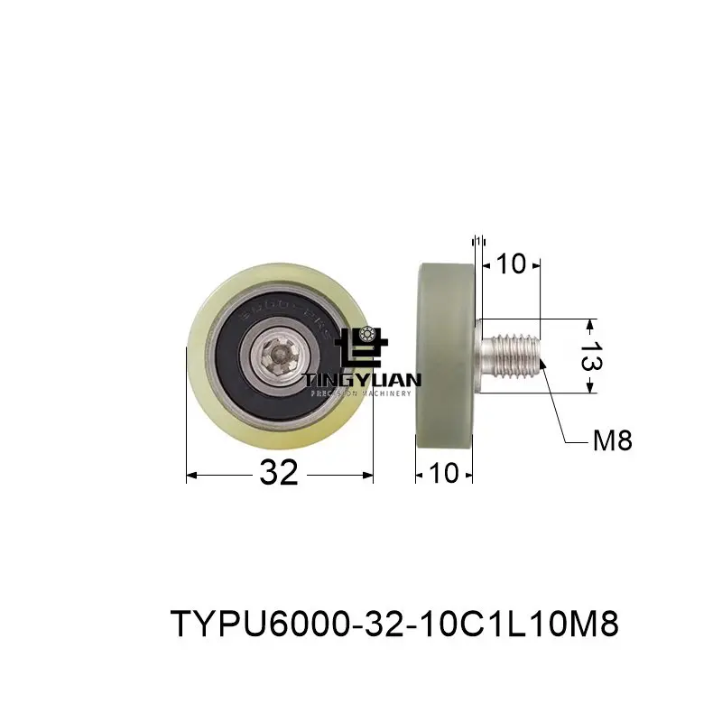 Polyurethane Roller TYPU6000-32-10mmFlat Type ID10 OD32 TPU 1pcs  Transparency Wheel Roller Pulley With 304 Screws  Guide Wheel