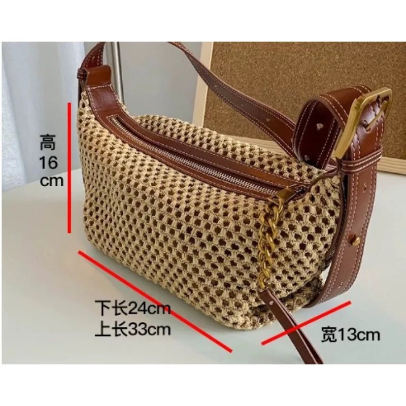 Leather Hollow Crossbody Bag Woven Bag Beach Style Zipper Handbag Retro Leisure Wallet Clutch Bag  명품가방 미니백